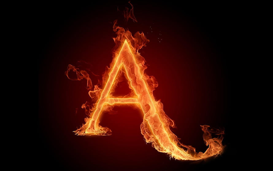 Burning Letter A in Fiery Flames on Dark Background HD wallpaper