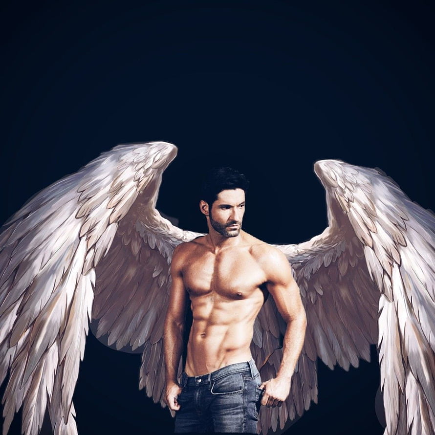 Lucifer Morningstar with White Wings on Dark Background HD phone wallpaper