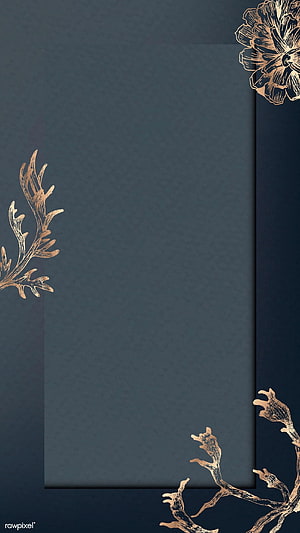 Elegant Dark Blue Floral Frame with Gold Botanical Accents HD phone wallpaper