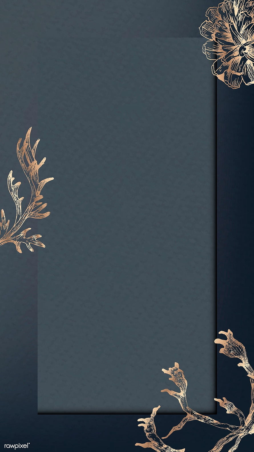 Elegant Dark Blue Floral Frame with Gold Botanical Accents HD phone wallpaper