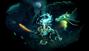 Dota 2 Spirit Breaker Hero Artwork with Glowing Dragon and Moonlit Battlefield HD wallpaper
