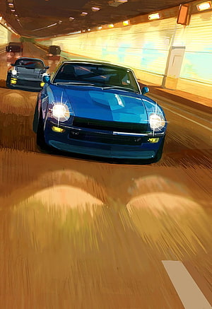 Wangan Midnight Devil Z and Blackbird Racing Through a Tunnel at Night HD phone wallpaper