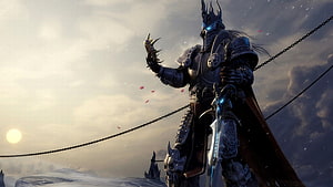 Dark Fantasy Knight in Ornate Armor Standing on a Cliff with Glowing Sword HD wallpaper