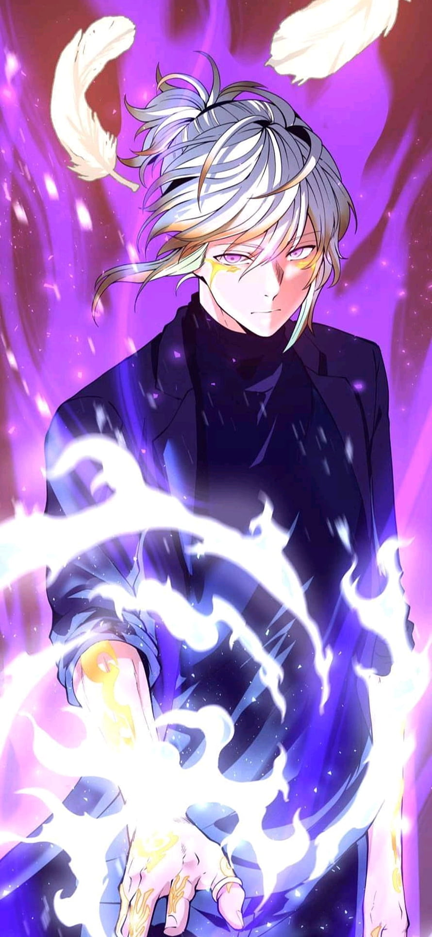 Arthur Channeling White Flame Energy in Purple Fantasy Setting HD phone wallpaper
