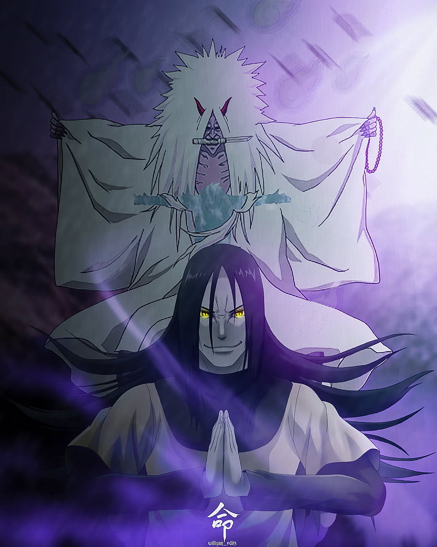 Orochimaru and Jiraiya in a Dark Purple Anime Fantasy Scene HD phone wallpaper