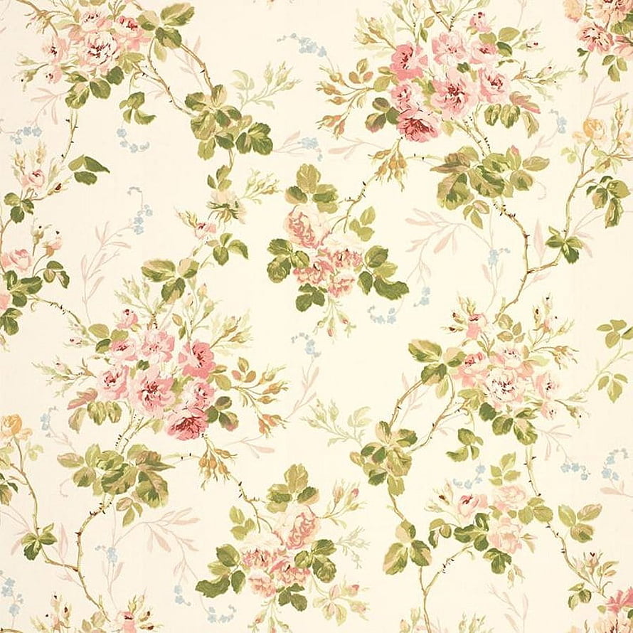 Vintage Watercolor Rose Pattern with Soft Pink Blooms and Green Foliage on Cream Background HD phone wallpaper