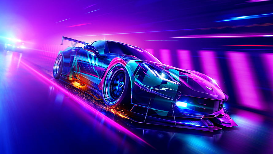 Futuristic Neon Sports Car Racing Through Cyberpunk City at Night HD wallpaper
