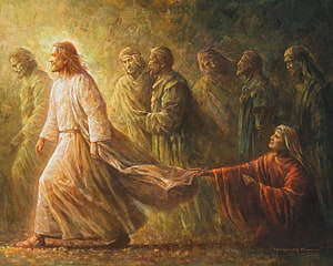 Jesus Walking Through the Crowd Biblical Oil Painting HD wallpaper