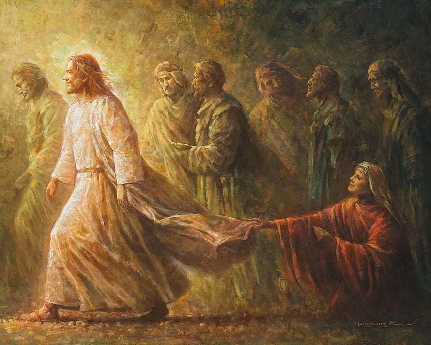Jesus Walking Through the Crowd Biblical Oil Painting HD wallpaper