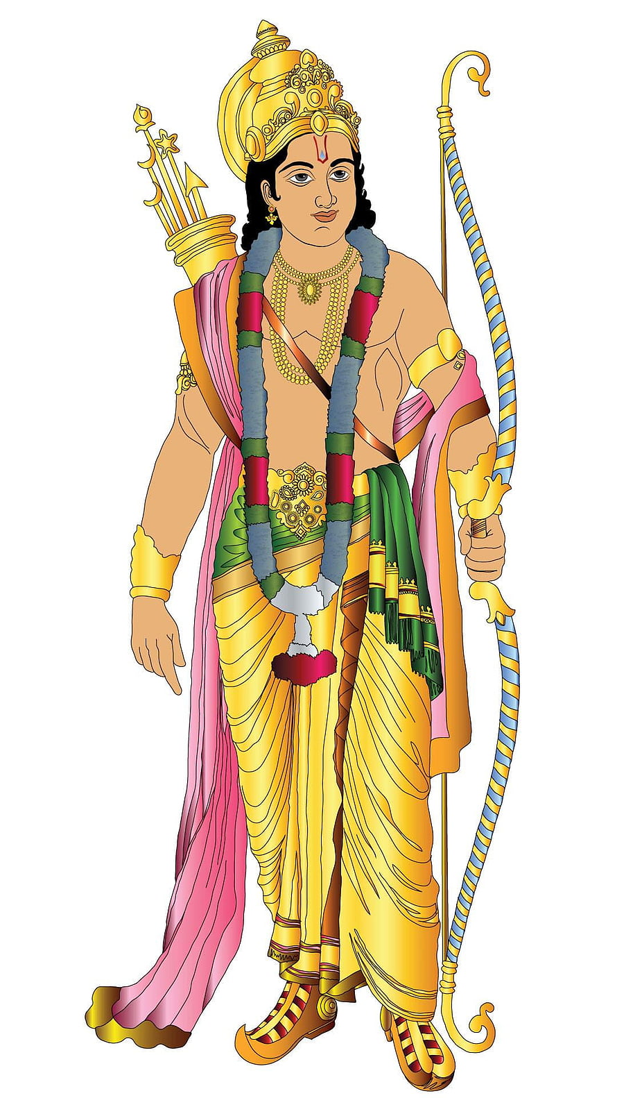 Lord Rama Traditional Indian Deity Illustration with Bow and Arrows HD phone wallpaper