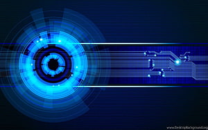 Futuristic Blue Digital Circuit Board with Glowing Tech Interface Elements HD wallpaper