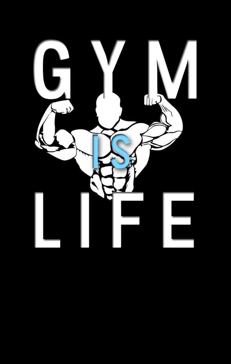 Gym Is Life Motivational Bodybuilder Illustration on Black Background HD phone wallpaper