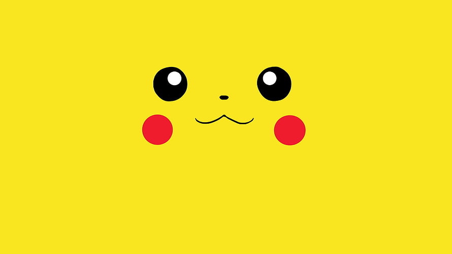 Minimalist Pikachu Face on Bright Yellow Background with Red Cheeks and Simple Features HD wallpaper