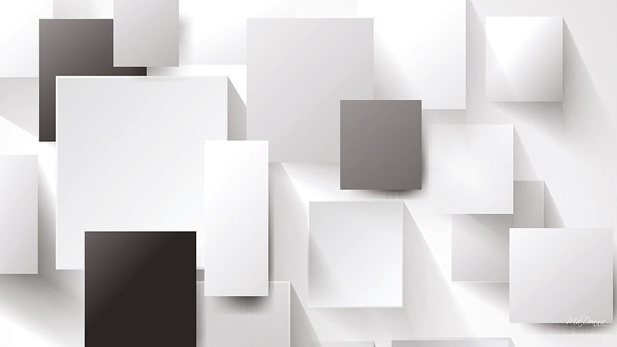 Monochrome Geometric 3D Cubes with Soft Shadows on White Background HD wallpaper