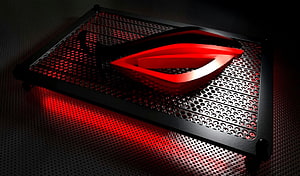 Asus ROG Republic of Gamers 3D Logo on Perforated Metal Surface with Red LED Glow HD wallpaper