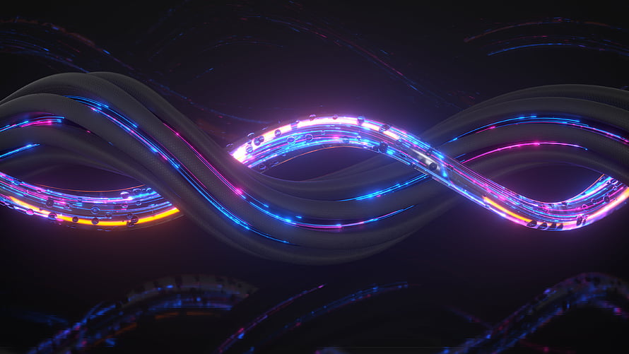 Abstract Glowing Cables with Neon Blue and Pink Light Trails on Dark Background HD wallpaper