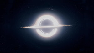 Interstellar Gargantua Black Hole with Glowing Accretion Disk in Deep Space HD wallpaper
