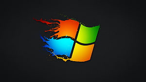 Windows 7 Flag Logo with Colorful Paint Splat on Dark Background HD wallpaper