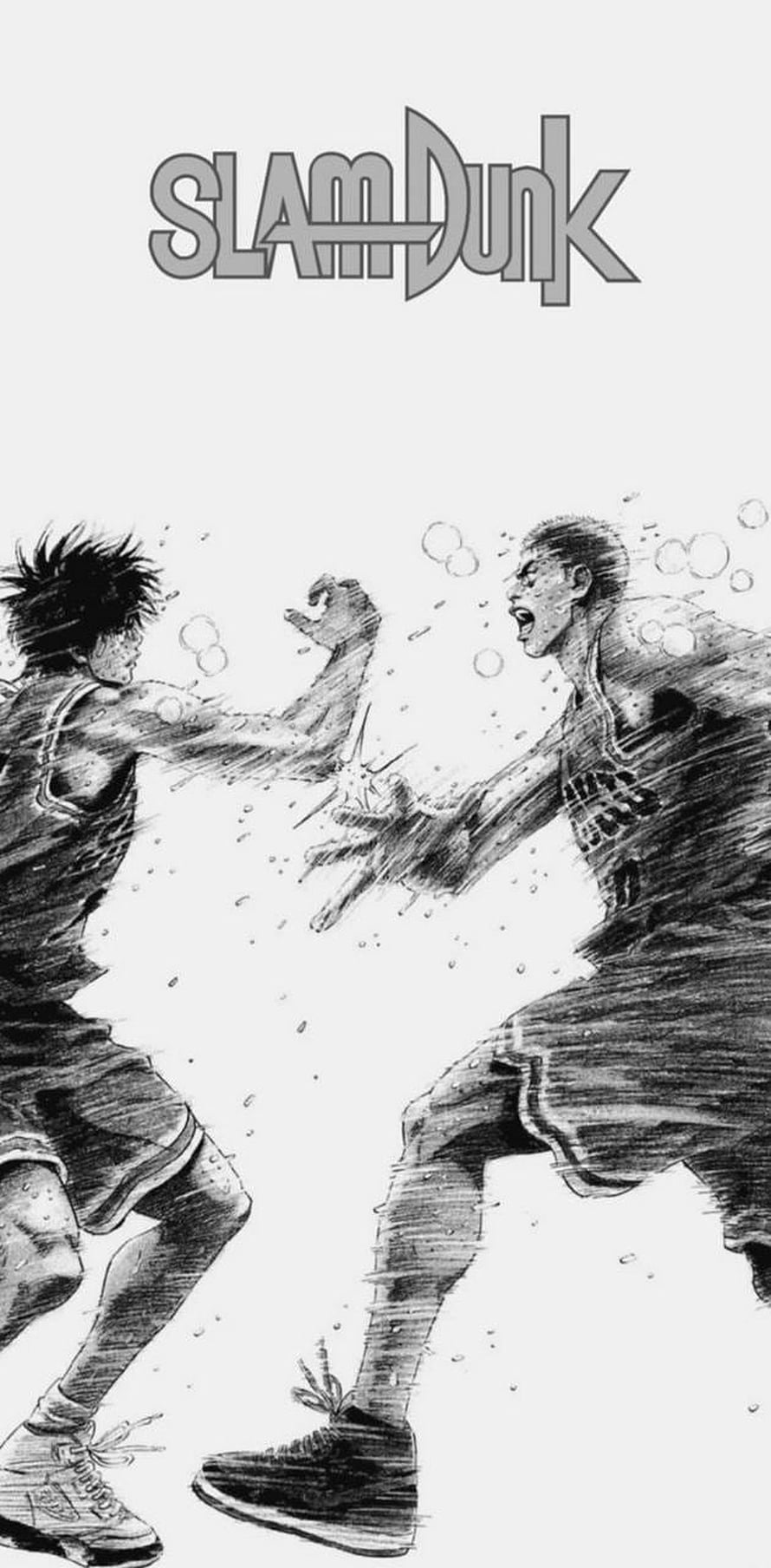Slam Dunk Manga Illustration of Two Basketball Players in Intense Physical Confrontation HD phone wallpaper
