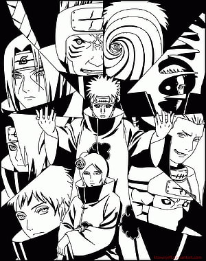 Naruto Shippuden Akatsuki Members Black and White Anime Line Art HD phone wallpaper