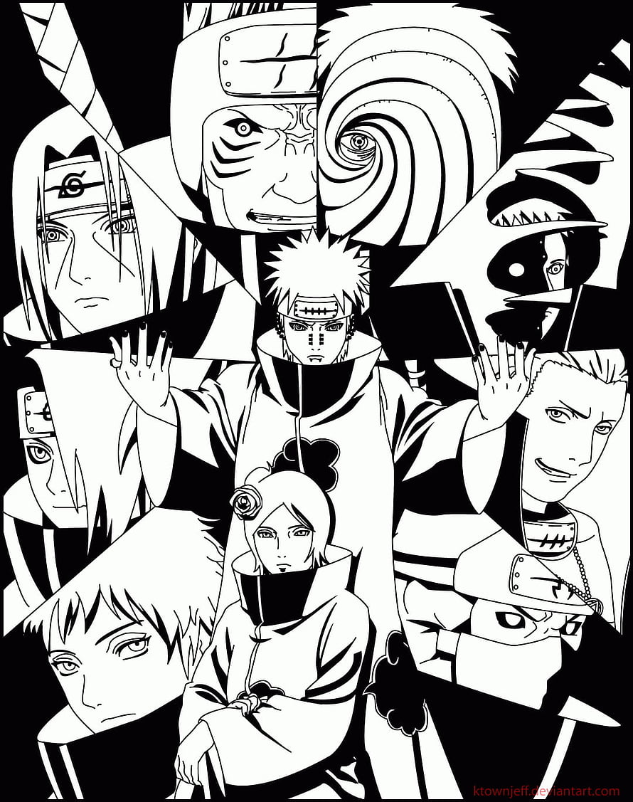 Naruto Shippuden Akatsuki Members Black and White Anime Line Art HD phone wallpaper