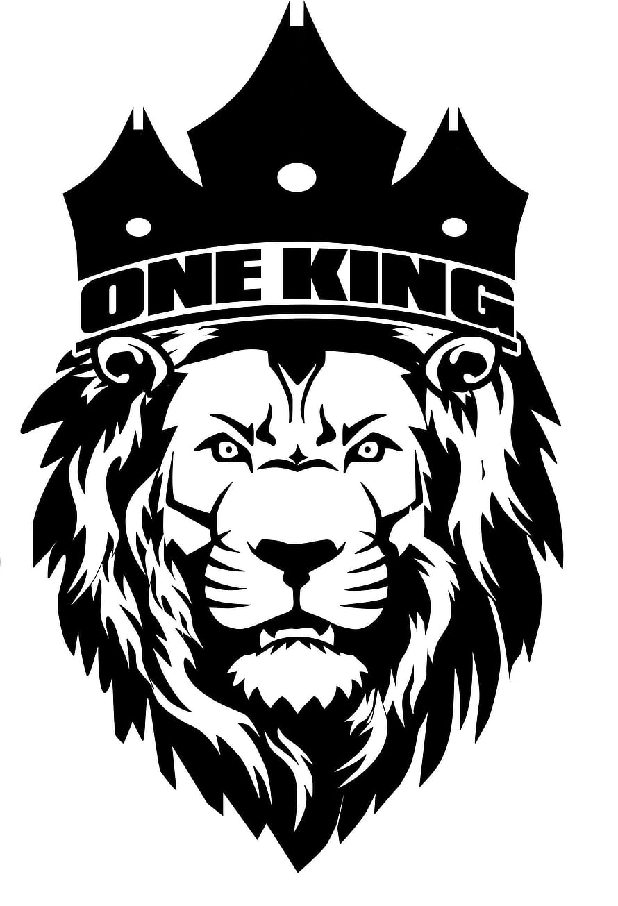 One King Lion Head Crown Logo Black and White Vector Illustration HD phone wallpaper
