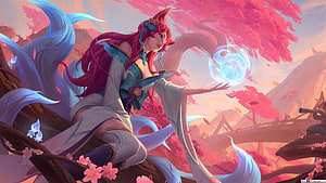 Ahri Spirit Blossom League of Legends Fantasy Artwork with Cherry Blossoms HD wallpaper