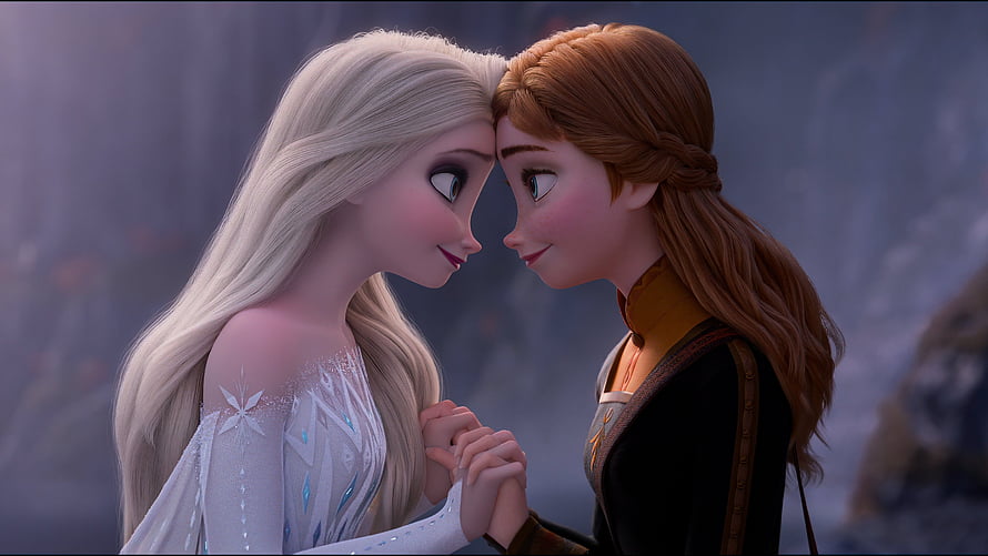 Elsa and Anna Forehead Touch in Frozen Animated Scene HD wallpaper
