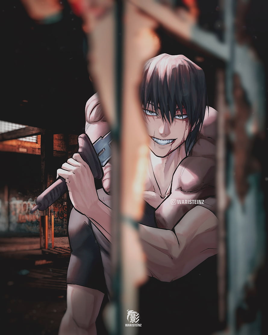 Toji Fushiguro from Jujutsu Kaisen in a gritty urban setting holding a weapon HD phone wallpaper