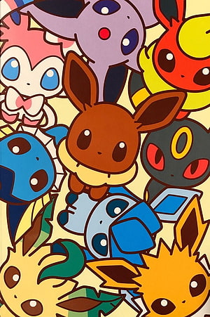 Chibi Style Eevee and Eeveelutions Group Illustration HD phone wallpaper