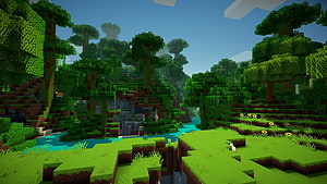 Minecraft Jungle Biome Landscape with River and Lush Green Trees HD wallpaper