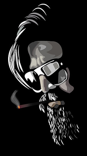 Stylized KGF Character Portrait With Beard And Cigarette On Black Background HD phone wallpaper