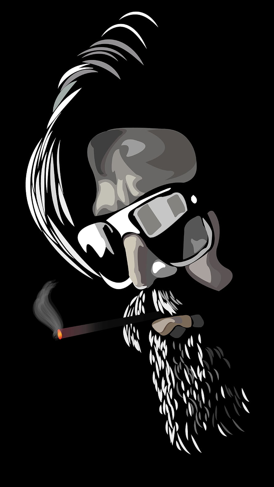 Stylized KGF Character Portrait With Beard And Cigarette On Black Background HD phone wallpaper