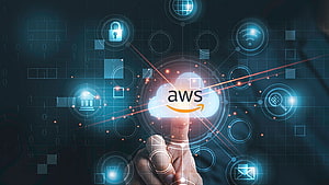 AWS Cloud Computing Concept with Digital Interface and Network Icons HD wallpaper