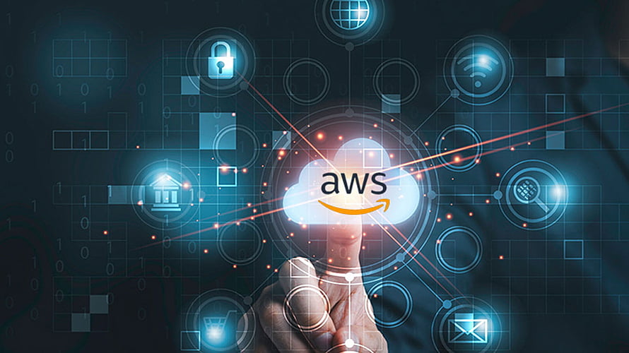 AWS Cloud Computing Concept with Digital Interface and Network Icons HD wallpaper