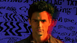 Joe Goldberg from You Series Dramatic Portrait with Glitch Text Background HD wallpaper