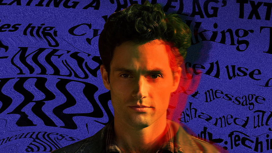 Joe Goldberg from You Series Dramatic Portrait with Glitch Text Background HD wallpaper