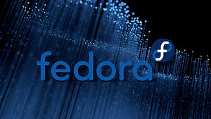 Fedora Linux Logo on Blue Fiber Optic Background HD wallpaper