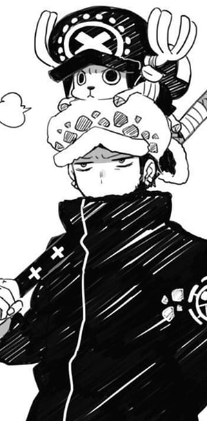 Trafalgar Law and Tony Tony Chopper Black and White Manga Illustration HD phone wallpaper