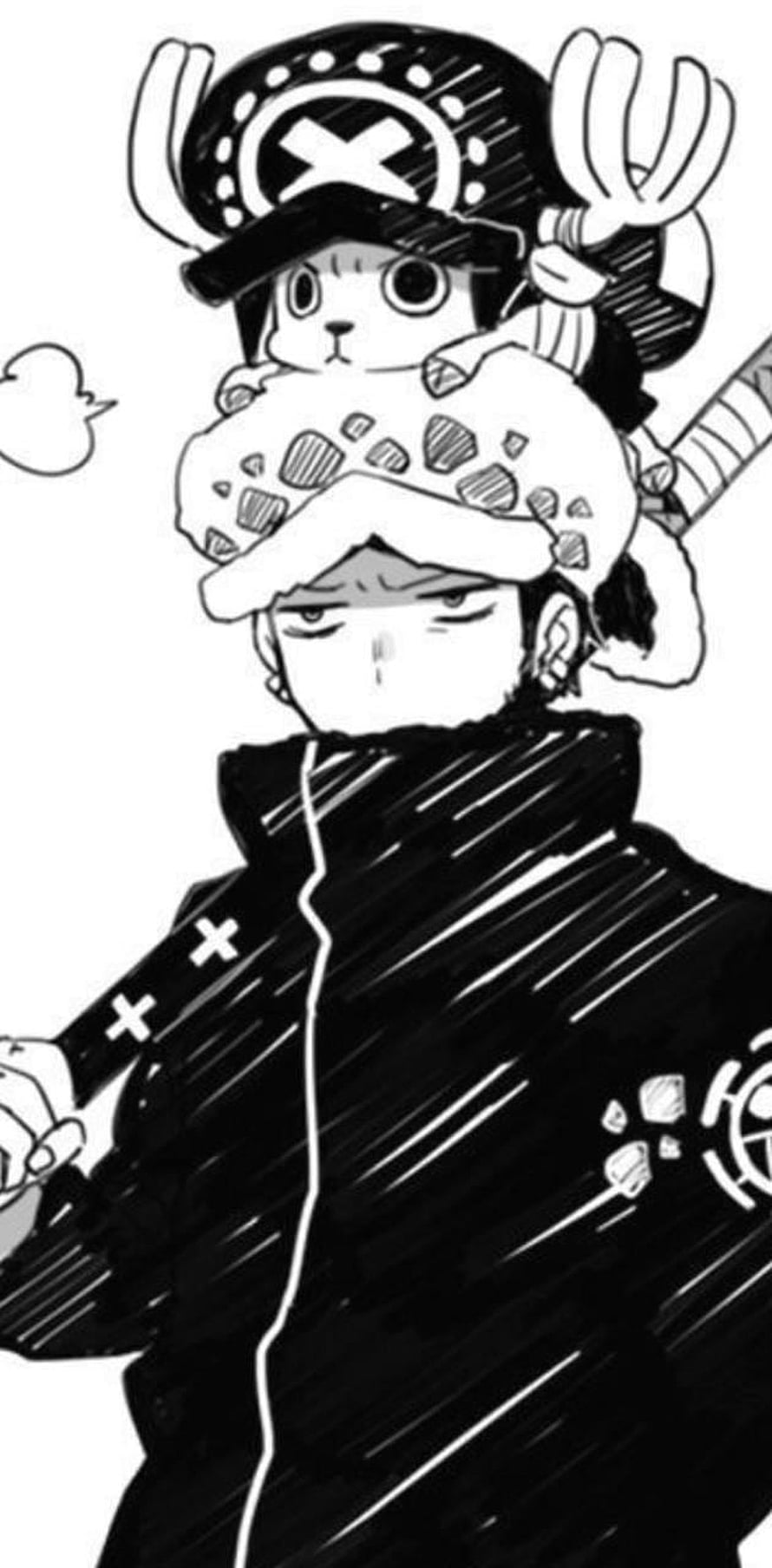 Trafalgar Law and Tony Tony Chopper Black and White Manga Illustration HD phone wallpaper