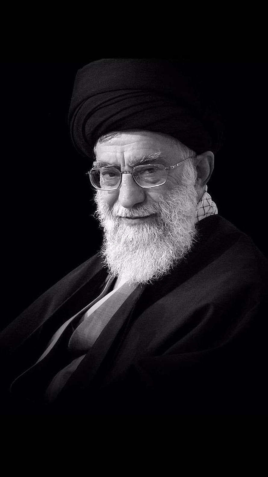Syed Ali Khamenei Black and White Portrait with Turban and Glasses HD phone wallpaper