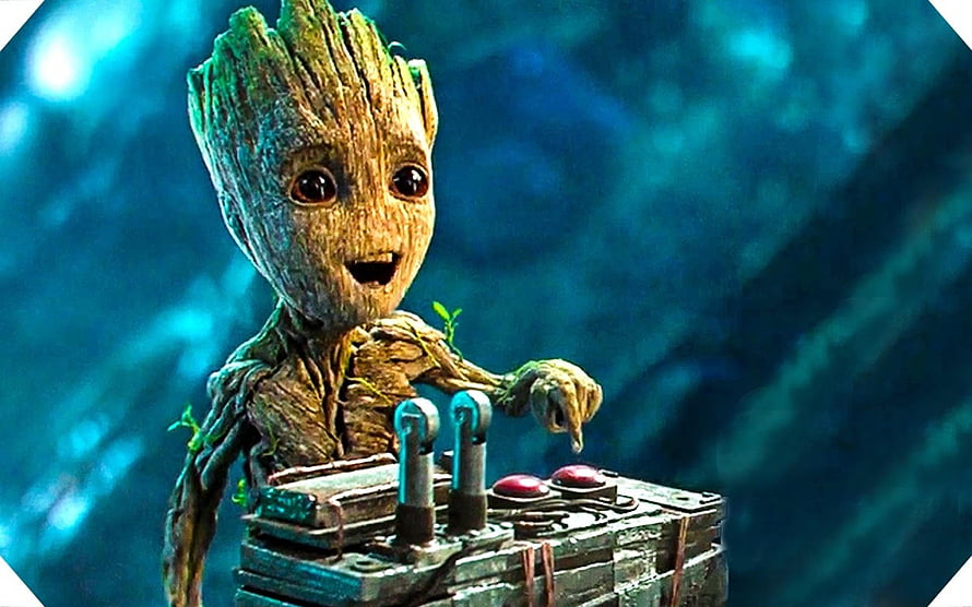 Baby Groot Operating Control Panel in Guardians of the Galaxy Cinematic Scene HD wallpaper