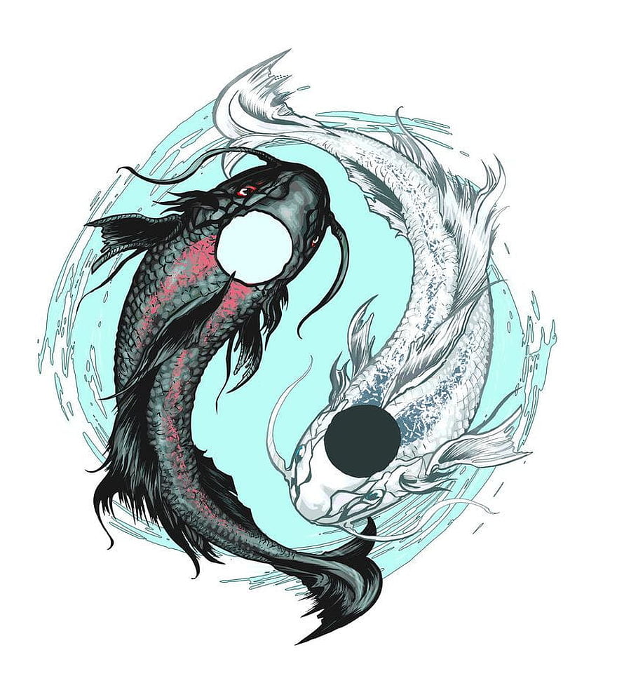 Yin Yang Koi Fish Tattoo Design with Black and White Carp in Circular Water Splash HD phone wallpaper