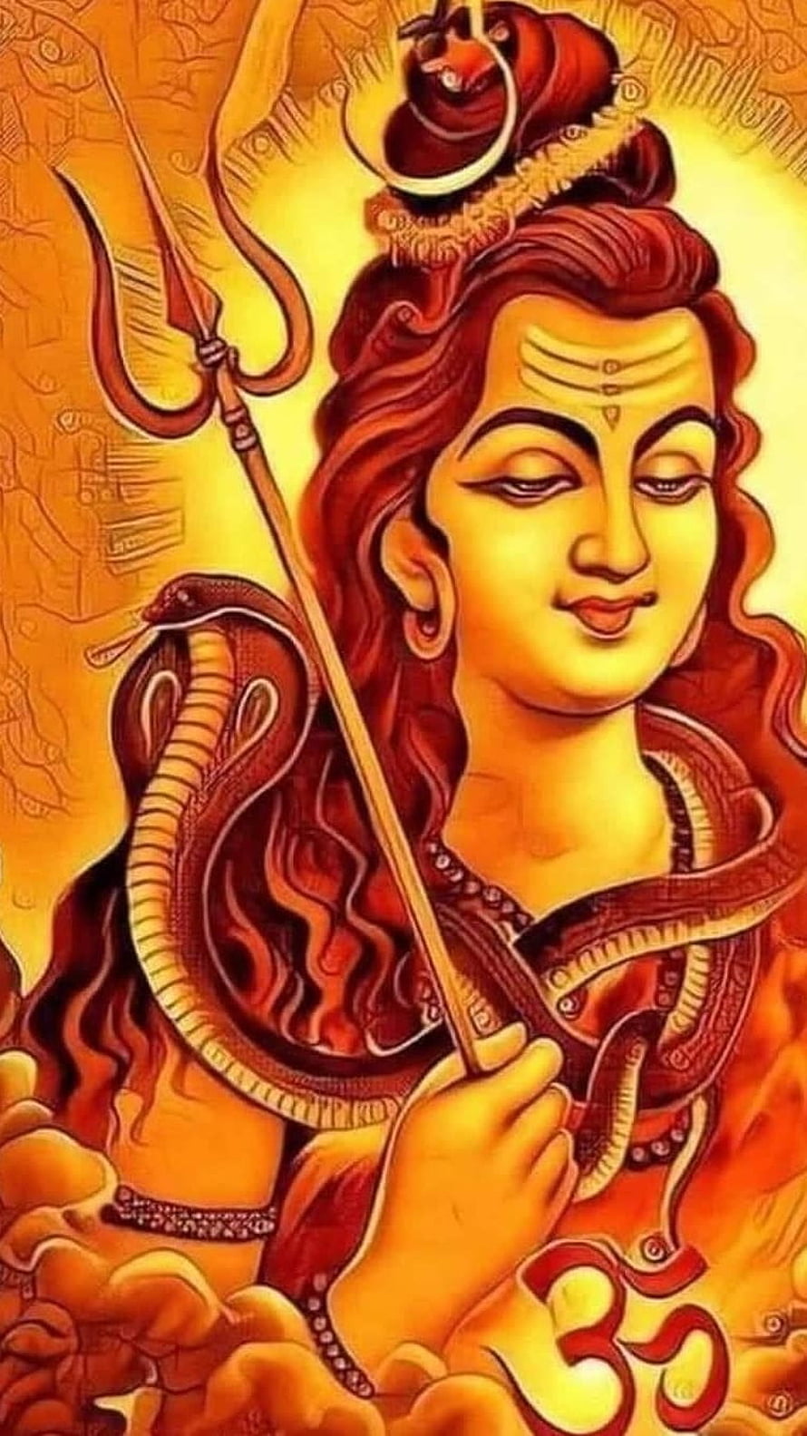 Lord Shiva Devotional Artwork with Trishul and Serpent in Warm Golden Tones HD phone wallpaper