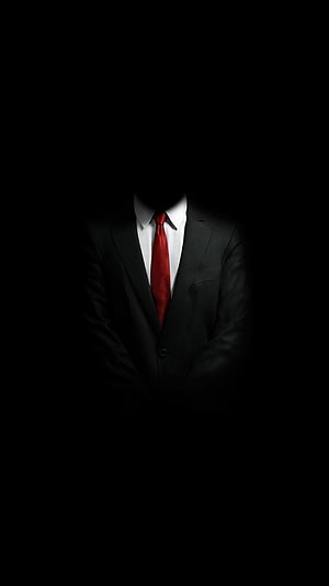 Mysterious Faceless Man in Black Suit with Red Tie Against Dark Background, AMOLED Men, Black Suit Red Tie HD phone wallpaper