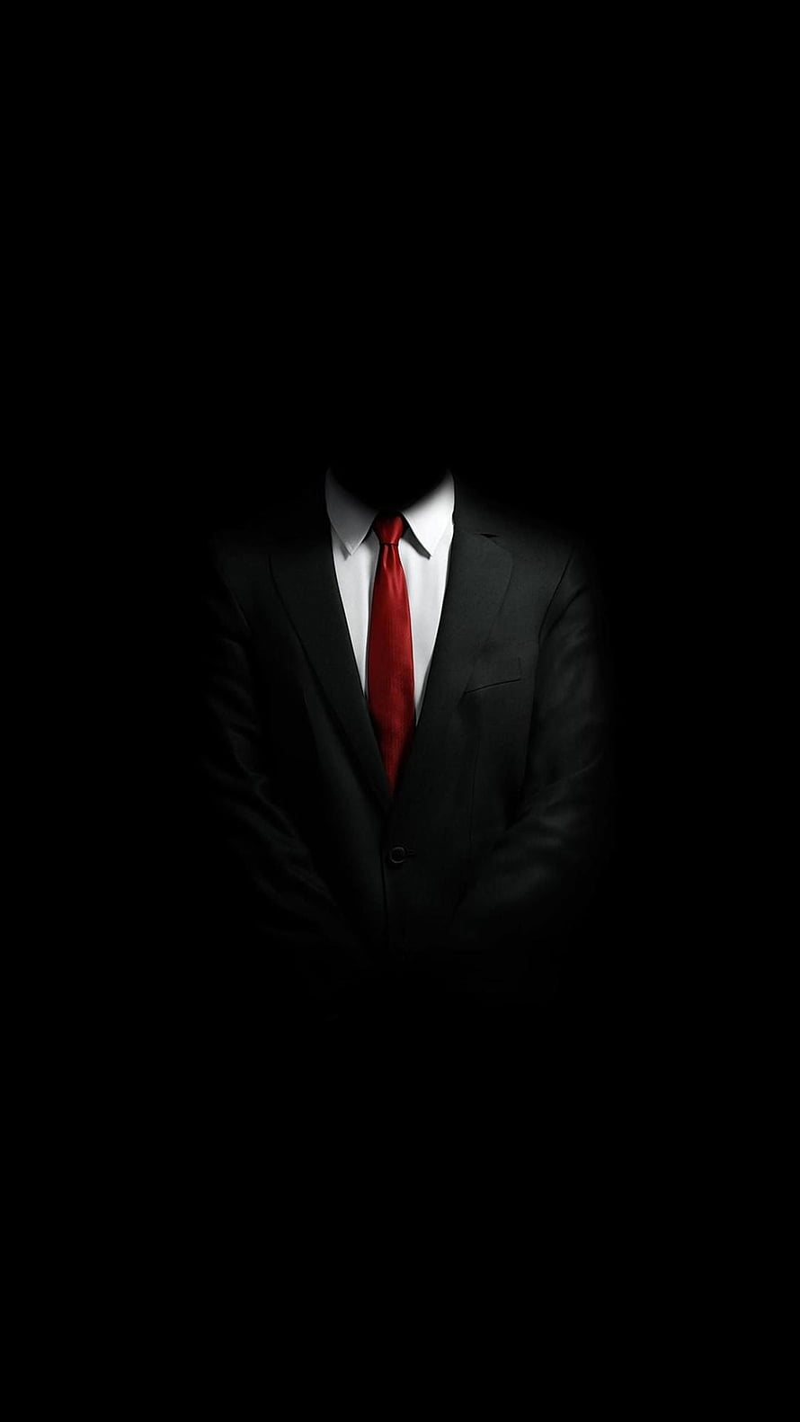 Mysterious Faceless Man in Black Suit with Red Tie Against Dark Background, AMOLED Men, Black Suit Red Tie HD phone wallpaper