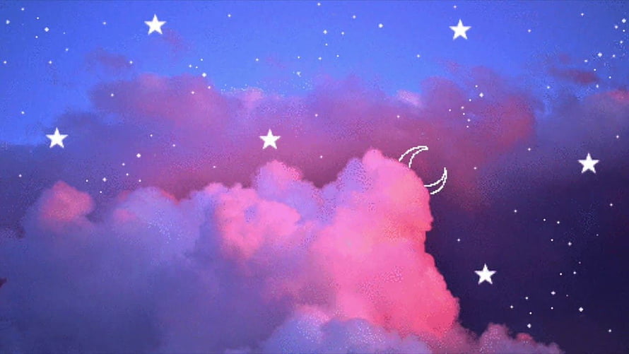 Dreamy Pastel Night Sky With Pink Clouds, Crescent Moon, And Scattered Stars HD wallpaper