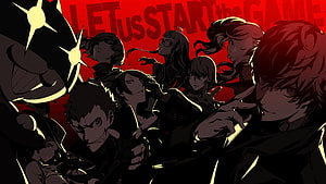 Persona 5 Phantom Thieves Group Artwork with Joker and Morgana in Dark Red Style HD wallpaper