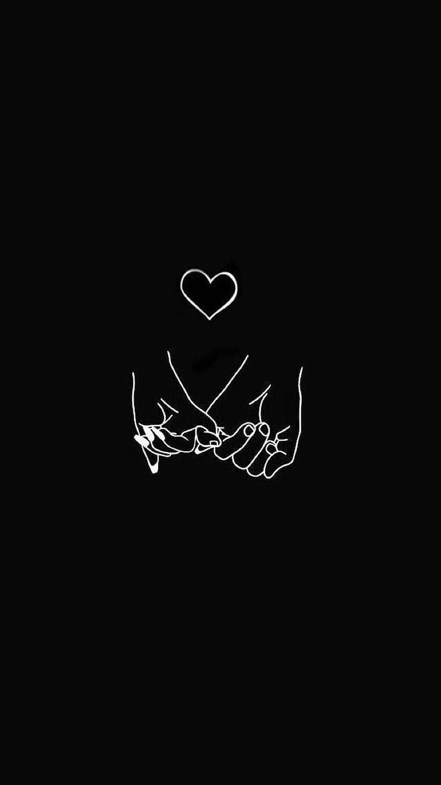 Minimalist White Line Art of Interlocked Fingers and Heart on Black Background HD phone wallpaper