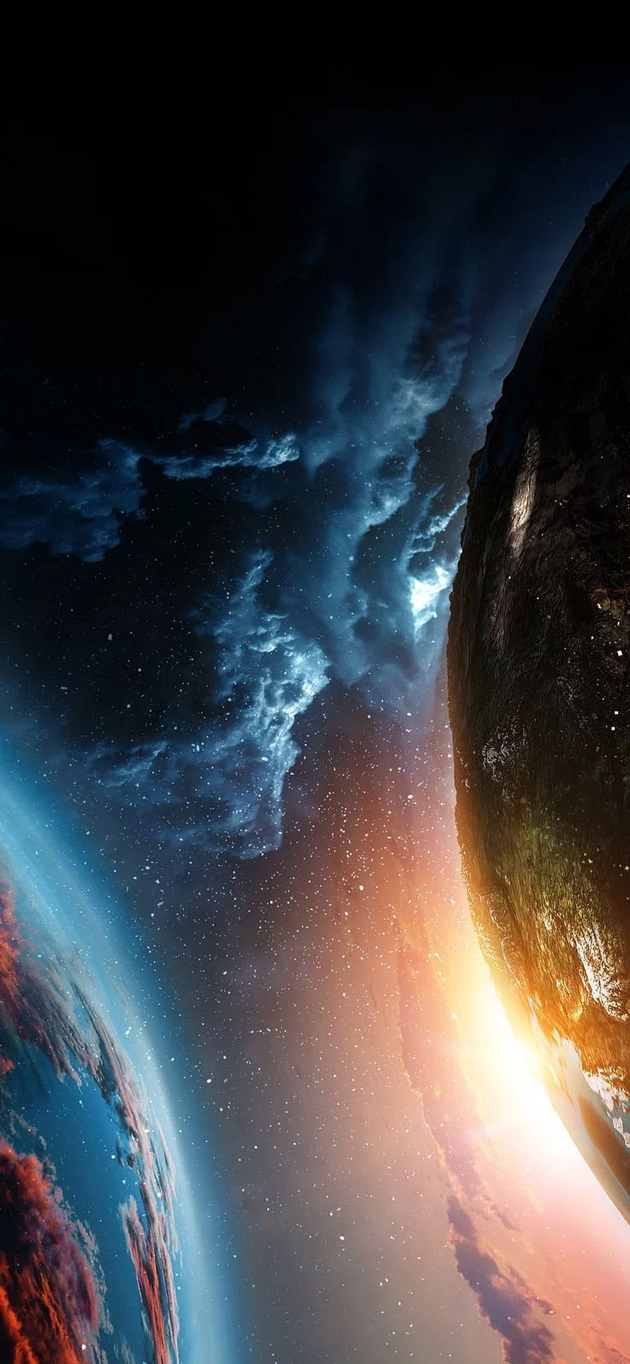 Dramatic Space Nebula and Planet Horizon with Starry Sky and Cosmic Clouds HD phone wallpaper